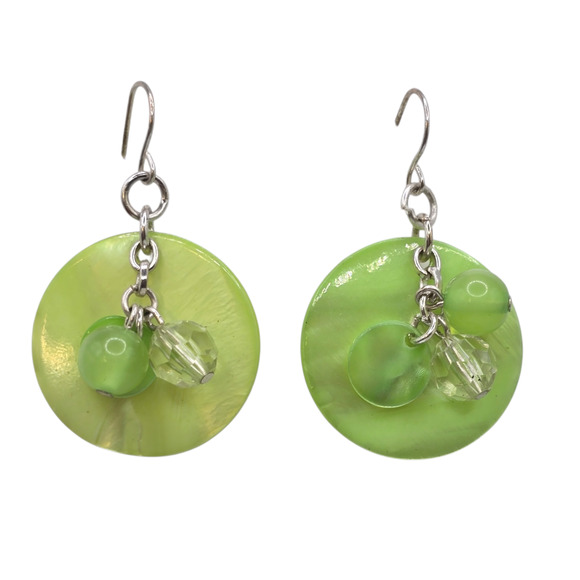 Unbranded Jewelry - Pierced Earrings Green Shell Disc Beaded Dangle Drop Boho Lightweight SKU2778